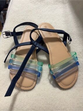 Old Navy Girls Size 13 Navy Blue Multicolor Jelly Strap Sandals